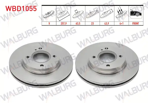 WALBURG WBD1055 | Fren Diski Ön Havalı 4 Bjn 257,9X23x63,5X43,9 Ford Fiesta VI 1.4 TDCI-1.4İ-1.6 TDCI-1.25İ-1.5 TDCI 2008-2012 | 2 Adet