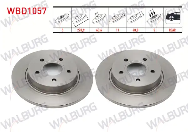 WALBURG WBD1057 | Fren Diski Arka Düz 5 Bjn 270 9x11x63 6x40 8 Ford Focus III 2 Adet