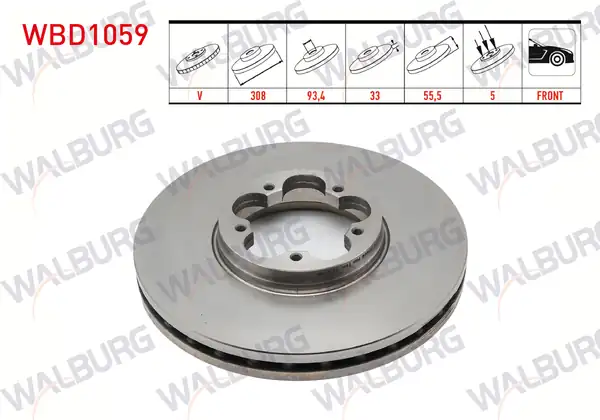 WALBURG WBD1059 | Fren Diski Ön Havalı 5 Bjn 308x33x93 4x55 5 Ford Transit 2 Adet
