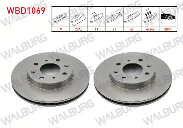 WALBURG WBD1069 | Fren Diski Ön Havalı 4 Bjn 239 5x21x61x45 Honda Civic VI 1 5i 1995 2001 Civic VI 1 4i 1995 2001 Civic VI 1 6i 1995 2001 2 Adet