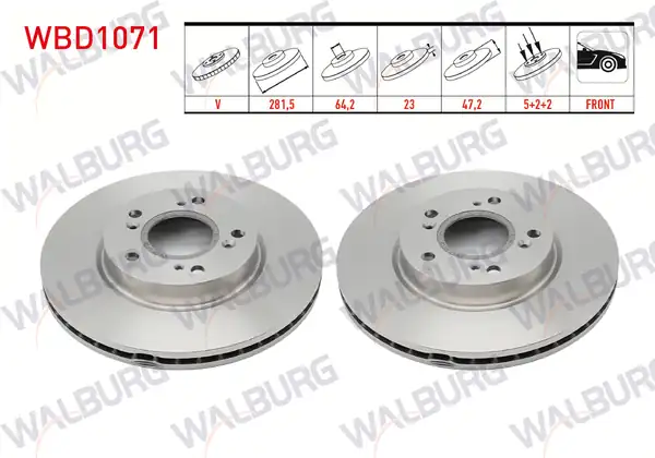 WALBURG WBD1071 | Fren Diski Ön Havalı 5 Bjn 281 5x23x64 2x47 2 Honda Civic VII 2 Adet