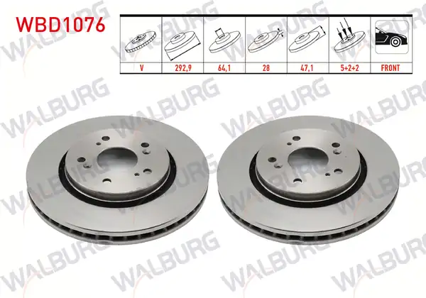 WALBURG WBD1076 | Fren Diski Ön Havalı 5 Bjn 292 9x28x64 1x47 1 Honda Cr V III 2 Adet