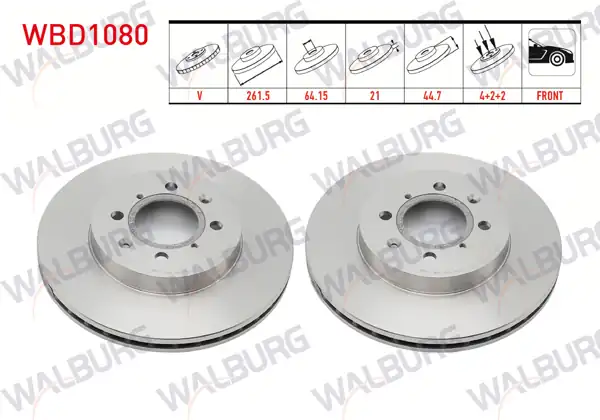 WALBURG WBD1080 | Fren Diski Ön Havalı 4 Bjn 261,5X21x64,15X44,7 Honda Civic VII | 2 Adet
