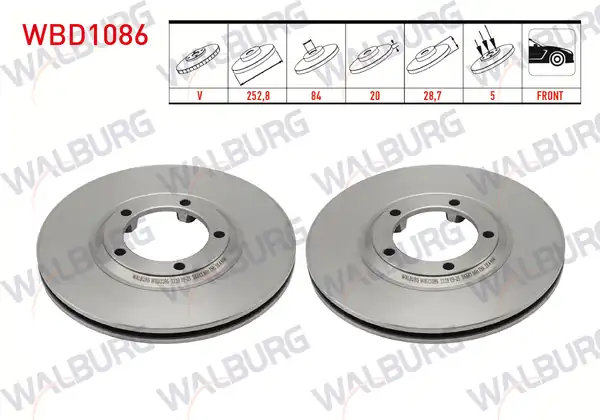WALBURG WBD1086 | Fren Diski Ön Havalı 5 Bjn 252 8x20x84x28 7 Hyundai H100 2 5 D 1993 2004 2 Adet