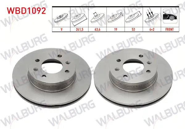 WALBURG WBD1092 | Fren Diski Ön Havalı 4 Bjn 241 5x19x63 6x52 Hyundai Accent 2 Adet