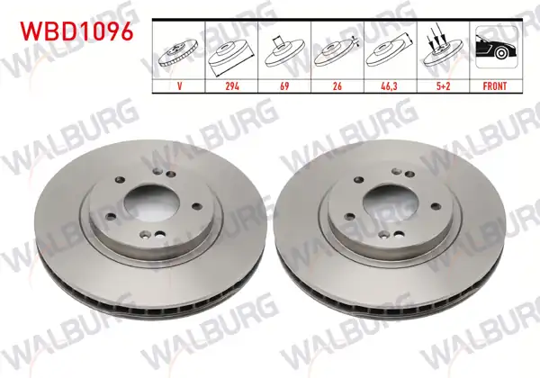 WALBURG WBD1096 | Fren Diski Ön Havalı 5 Bjn 294X26x69x46,3 Hyundai Santa Fe | 2 Adet