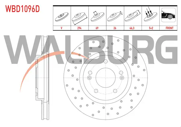 WALBURG WBD1096D | Fren Diski Ön Havalı Performans Delikli 5 Bjn 294X26x69x46,3 | 2 Adet