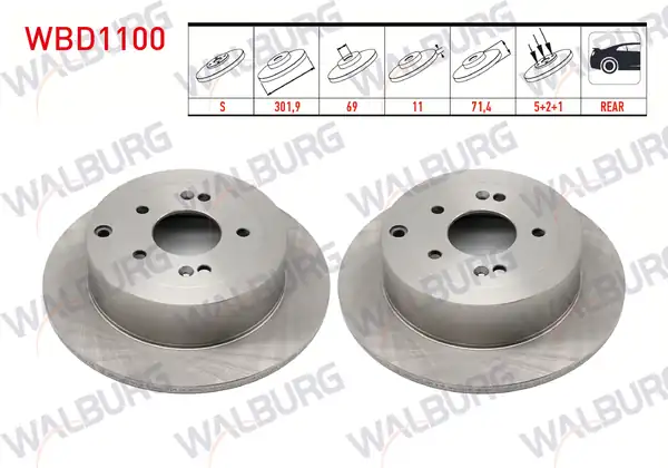 WALBURG WBD1100 | Fren Diski Arka Düz 5 Bjn 301 9x11x69x71 5 Hyundai Santa Fe Cm 2 2 CRDI 2006 2012 Santa Fe Cm 2 7i V6 2006 2012 2 Adet