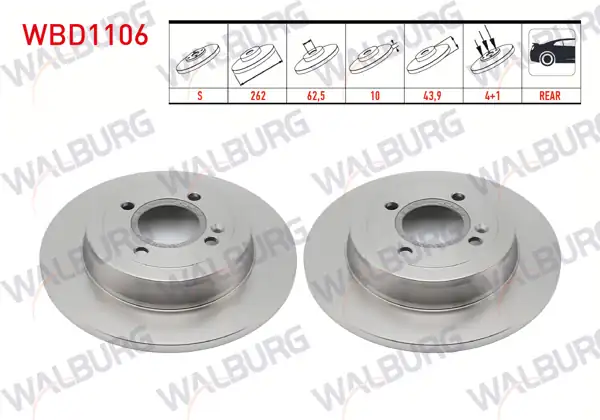 WALBURG WBD1106 | Fren Diski Arka Düz 4 Bjn 262X10x62,5X44,2 Hyundai Accent | 2 Adet