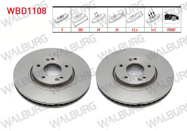 WALBURG WBD1108 | Fren Diski Ön Havalı 5 Bjn 300X28x69x47,2 Hyundai i30 | 2 Adet