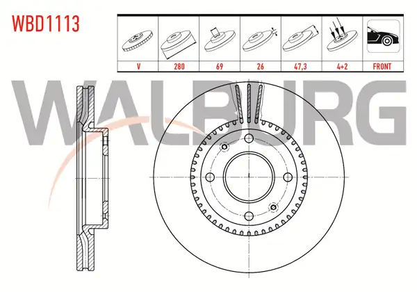 WALBURG WBD1113 | Fren Diski Ön Havalı 4 Bjn 280X26x69x47,3 Hyundaı Elantra | 2 Adet