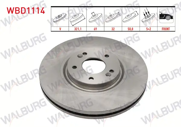 WALBURG WBD1114 | Fren Diski Ön Havalı 5 Bjn 321 1x32x69x50 8 Hyundai İx55 3 0 CRDI 2010 2 Adet