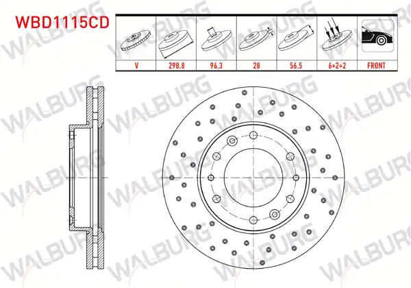 WALBURG WBD1115CD | Fren Diski Ön Havalı Kaplamalı Performans Delikli 6 Bjn 298 8x28x96 3x56 5 Hyundai H350 2 5 CRDI 2015 2 Adet