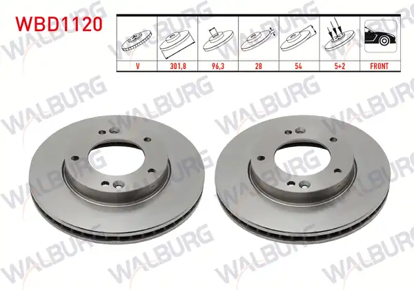 WALBURG WBD1120 | Fren Diski Ön Havalı 5 Bjn 301 8x28x96 3x54 Kia Sorento İ Jc 2 5 CRDI 2002 2009 Sorento İ Jc 2 4i 2002 2009 2 Adet
