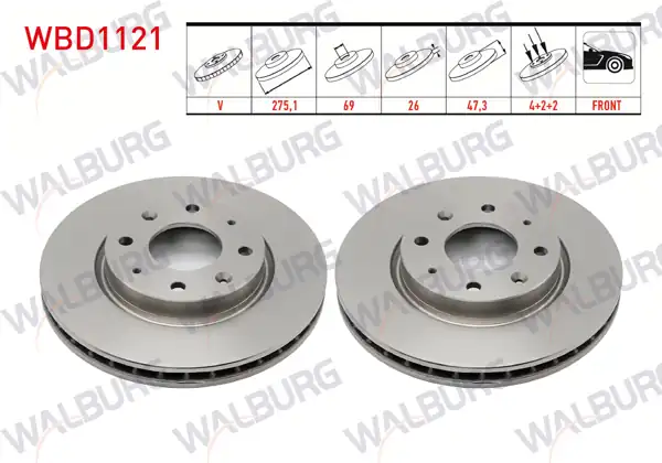 WALBURG WBD1121 | Fren Diski Ön Havalı 4 Bjn 275,1X26x69x47,3 Kia Cerato (Ld) 1.5 CRDI 2004-2012 / Cerato (Ld) 1.6İ 2004-2012 | 2 Adet