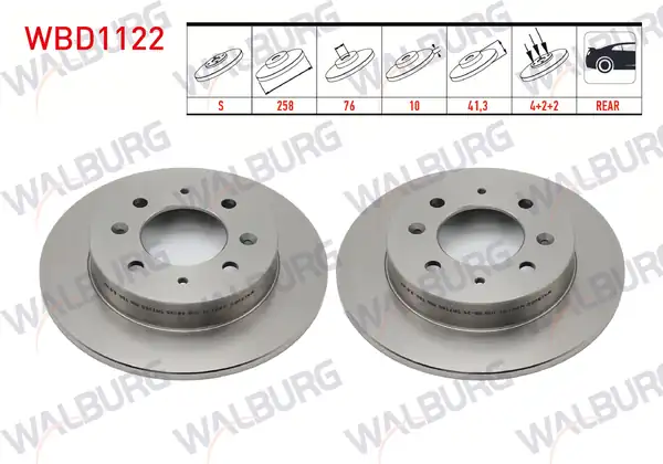 WALBURG WBD1122 | Fren Diski Arka Düz 4 Bjn 258x10x76x41 3 Kia Cerato Ld 1 5 CRDI 2004 2012 Cerato Ld 1 6i 2004 2012 2 Adet