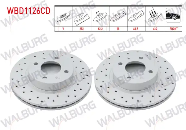 WALBURG WBD1126CD | Fren Diski Ön Havalı Kaplamalı Performans Delikli 4 Bjn | 2 Adet