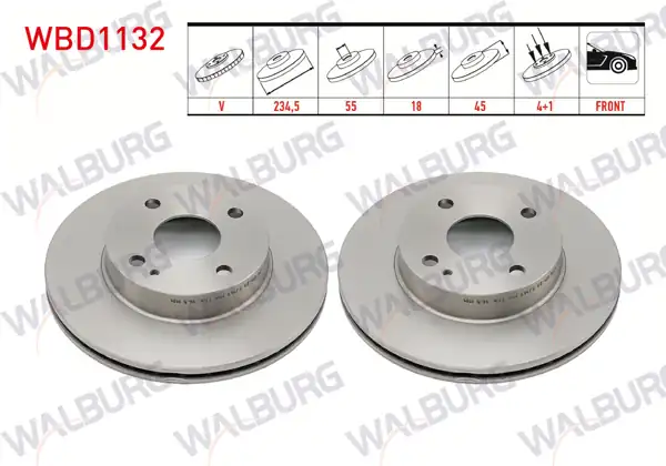 WALBURG WBD1132 | Fren Diski Ön Havalı 4 Bjn 234,5X18x55x45 Mazda 323 IV 1.3İ-1.6İ-1.8 16V 1989-1994 / Mx-5 I (Na) 1.6İ 16V 1990-1998 | 2 Adet