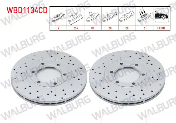 WALBURG WBD1134CD | Fren Diski Ön Havalı Kaplamalı Performans Delikli 6 Bjn | 2 Adet