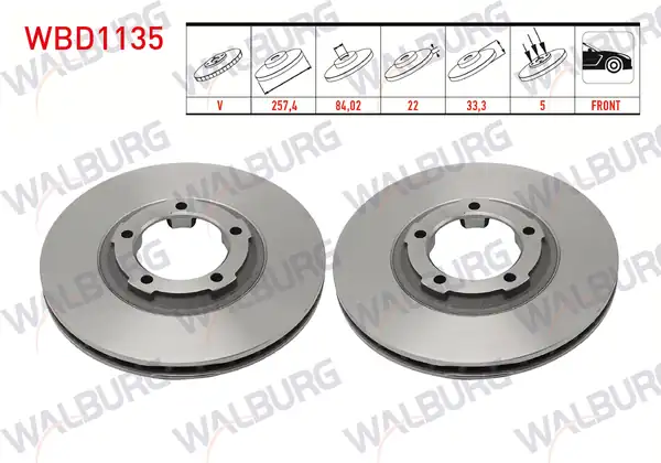 WALBURG WBD1135 | Fren Diski Ön Havalı 5 Bjn 258 1x22x84 02x33 01 Mitsubishi L 2 Adet