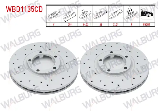 WALBURG WBD1135CD | Fren Diski Ön Havalı Kaplamalı Performans Delikli 5 Bjn 2 Adet