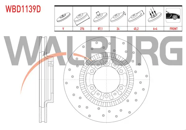 WALBURG WBD1139D | Fren Diski Ön Havalı Performans Delikli 6 Bjn | 2 Adet