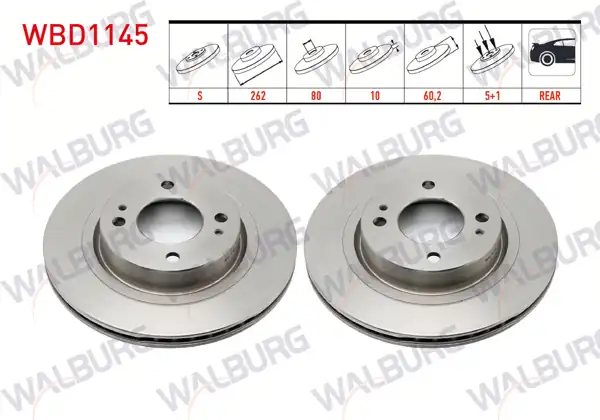 WALBURG WBD1145 | Fren Diski Arka Düz 5 Bjn 262X10x80x60,2 Mitsubishi Lancer (Cy,Za) 2.0 2007-/ Lancer (Cy,Za) 1.8 5 2007-| 2 Adet