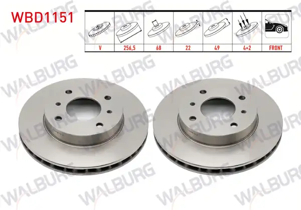 WALBURG WBD1151 | Fren Diski Ön Havalı 4 Bjn 256,5X22x68x49 Nissan Primera | 2 Adet