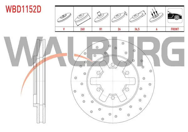 WALBURG WBD1152D | Fren Diski Ön Havalı Performans Delikli 6 Bjn 260x26x81x36 5 2 Adet