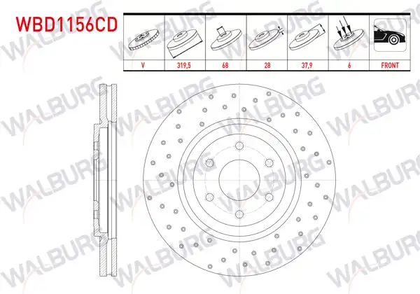 WALBURG WBD1156CD | Fren Diski Ön Havalı Kaplamalı Performans Delikli 6 Bjn | 2 Adet