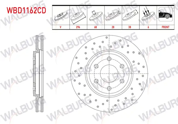 WALBURG WBD1162CD | Fren Diski Ön Havalı Kaplamalı Performans Delikli 6 Bjn 2 Adet