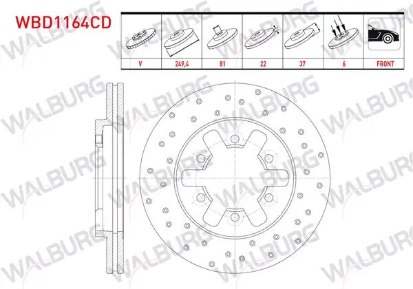 WALBURG WBD1164CD | Fren Diski Ön Havalı Kaplamalı Performans Delikli 6 Bjn 2 Adet