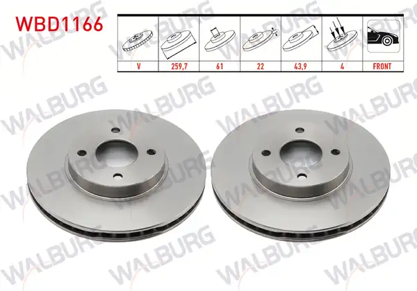 WALBURG WBD1166 | Fren Diski Ön Havalı 4 Bjn 259 7x22x61x43 9 Nissan Micra IV K13 1 2 2010 Micra IV K13 1 2 Dıg 2010 2 Adet