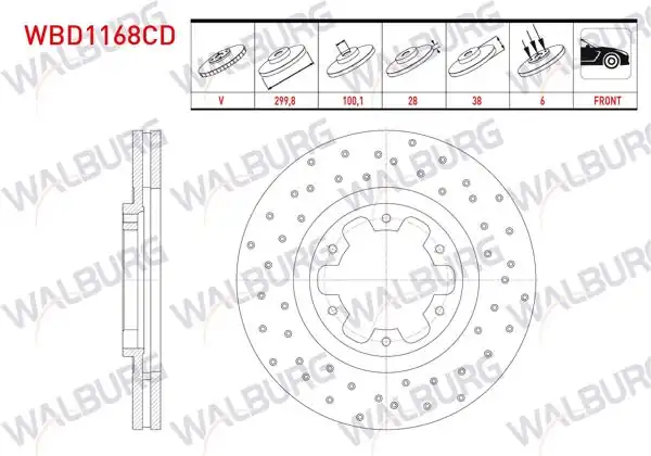 WALBURG WBD1168CD | Fren Diski Ön Havalı Kaplamalı Performans Delikli 6 Bjn | 2 Adet
