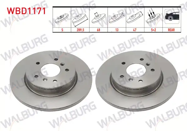 WALBURG WBD1171 | Fren Diski Arka Düz 5 Bjn 289,5X13x68x47 Nissan Qashqai 1.6 DCI-1.5 DCI-1.2 Dıg-T 2014-/ X-Traıl 1.6 DCI 2013-/ Renault Kadjar 1.5 DCI-1.6 DCI-1.2 TCE 2015-/ Megane IV 1.6 DCI 2016-| 2 Adet
