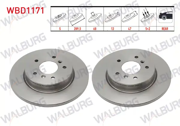 WALBURG WBD1171 | Fren Diski Arka Düz 5 Bjn 289 5x13x68x47 Nissan Qashqai 2 Adet