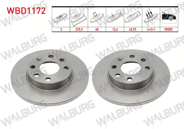 WALBURG WBD1172 | Fren Diski Ön Düz 4 Bjn 235 9x12 6x60x40 95 Opel Vectra A 2 Adet