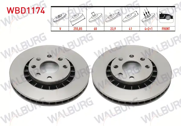 WALBURG WBD1174 | Fren Diski Ön Havalı 4 Bjn 255 85x23 9x60x41 Opel Vectra A 2 Adet