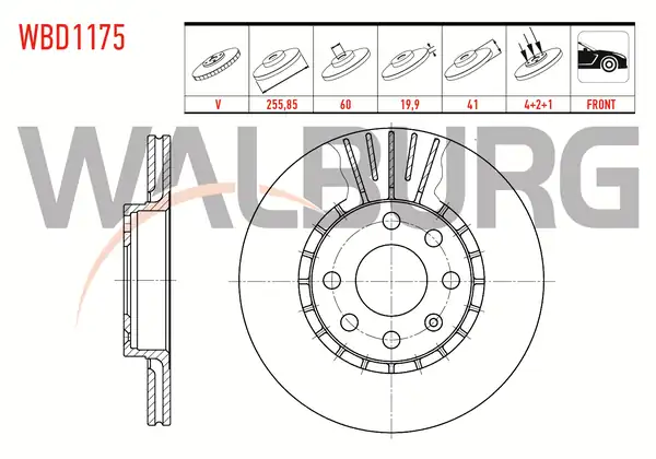 WALBURG WBD1175 | Fren Diski Ön Havalı 4 Bjn 255 85x19 9x60x41 Opel Corsa B 2 Adet