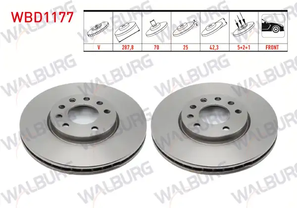 WALBURG WBD1177 | Fren Diski Ön Havalı 5 Bjn 287,8X25x70x42,3 Opel Vectra B | 2 Adet