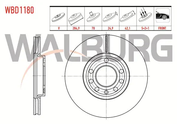 WALBURG WBD1180 | Fren Diski Ön Havalı 5 Bjn 284 7x24 9x70x42 1 Opel Vectra C 2 Adet