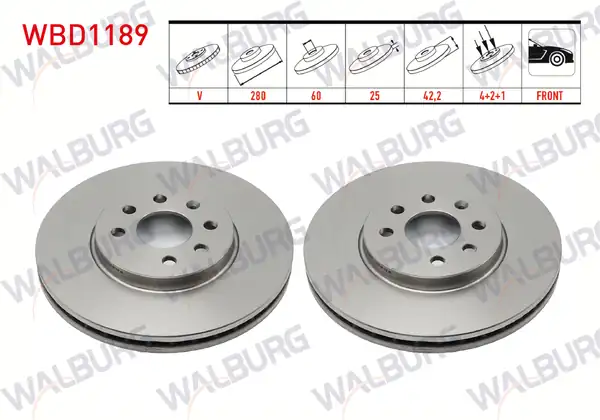 WALBURG WBD1189 | Fren Diski Ön Havalı 4 Bjn 280x25x60x42 2 Opel Combo C 2 Adet