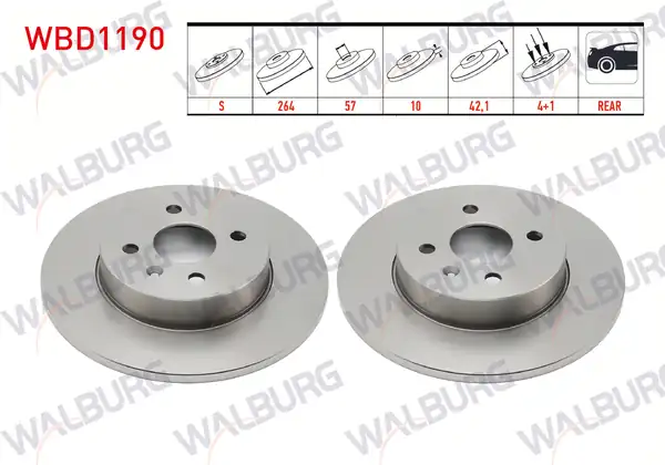 WALBURG WBD1190 | Fren Diski Arka Düz 4 Bjn 264x10x57x42 1 Opel Combo C 2 Adet