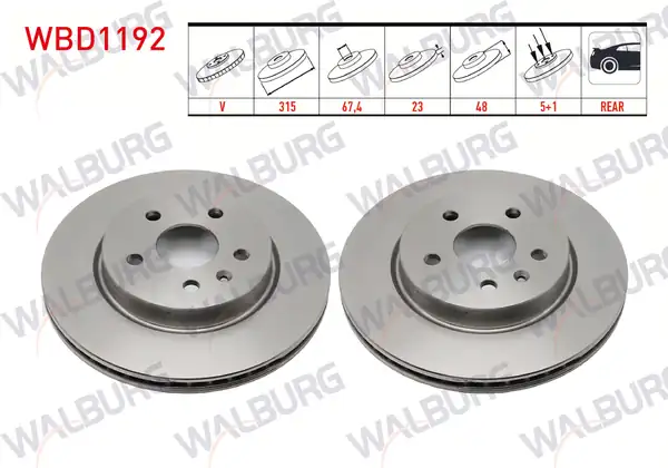 WALBURG WBD1192 | Fren Diski Arka Havalı 5 Bjn 315x23x67 4x48 Opel Insignia 2 Adet