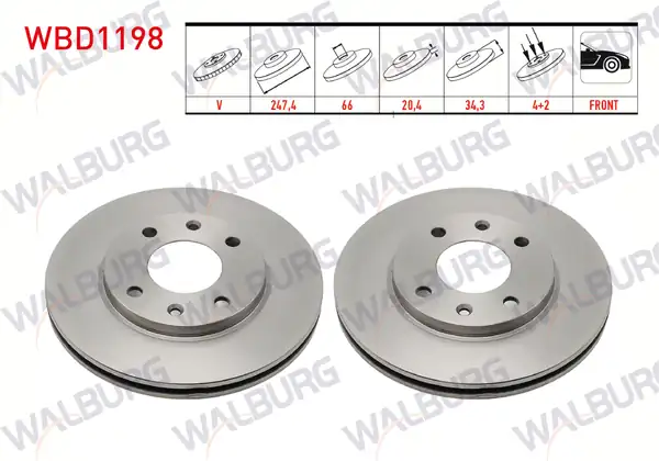 WALBURG WBD1198 | Fren Diski Ön Havalı 4 Bjn 247x20 4x66x34 3 206 1 4 Hdi 1 4i 2 Adet