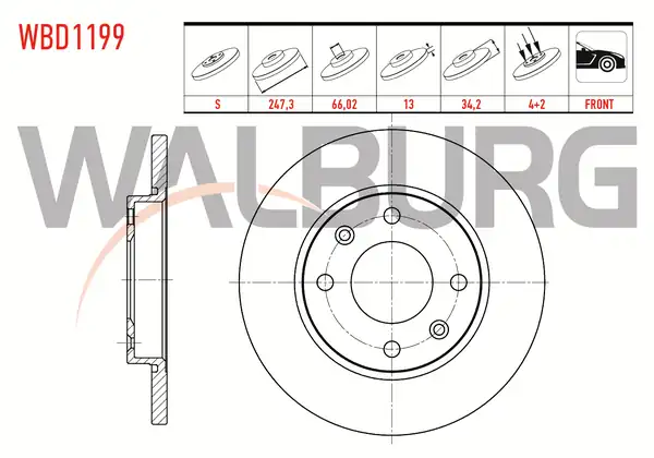 WALBURG WBD1199 | Fren Diski Ön Düz 4 Bjn 247 3x13x66 02x34 2 206 2a C 1 4 2 Adet