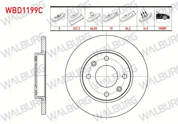 WALBURG WBD1199C | Fren Diski Ön Düz Kaplamalı 4 Bjn 247 3x13x66 02x34 2 206