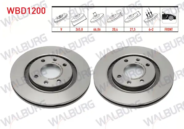 WALBURG WBD1200 | Fren Diski Ön Havalı 4 Bjn 265 8x20 4x66 06x27 5 Partner 2 Adet