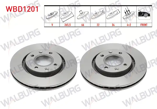 WALBURG WBD1201 | Fren Diski Ön Havalı 4 Bjn 265 5x22x66x34 Partner 2 Adet