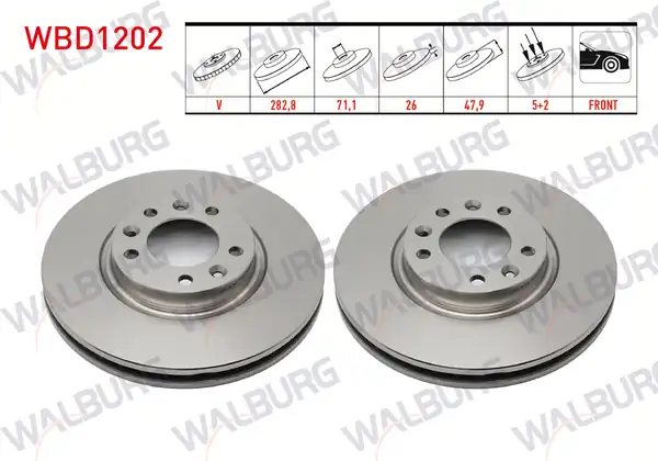 WALBURG WBD1202 | Fren Diski Ön Havalı 5 Bjn 282 8x26x71 1x47 9 Peugeot 407 2 Adet